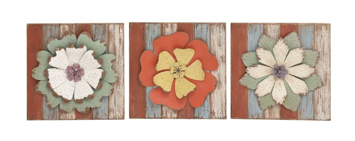 Antique Styled Three Piece Floral Wood Metal Wall Decor