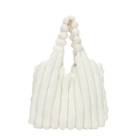 Striped Design Plush Fashion Shoulder Handbag (Color: White)