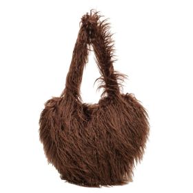 Plush Armpit Shoulder Bags Winter Large Capacity Personalized Heart Bag Women's Luxury Handbags High Quality Valentine's Day Gift (Color: Coffee)