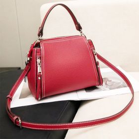 Fashionable, Versatile, Cowhide Women's Shoulder Bag (Color: wine red)