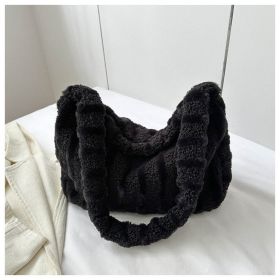 Large-capacity Striped Plush Bag Winter New Fashion Portable Tote Shoulder Bags Shopping Furry Handbags For Women (Color: Black)