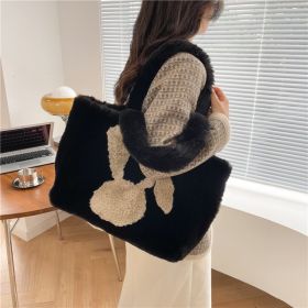 Cute Cartoon Rabbit Ears Plush Shoulder Bag (Color: Black)