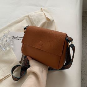 Retro Broadband Crossbody For Women's Minimalist Small Square Bag (Color: Brown)