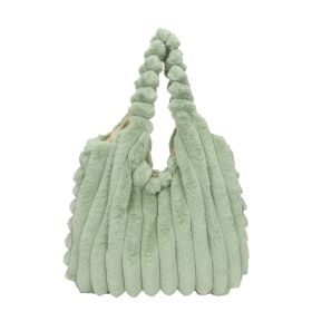 Striped Design Plush Fashion Shoulder Handbag (Color: Green)