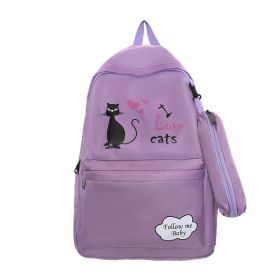 Female Cartoon Print Large-capacity Backpack (Option: Purple-31x14x44)