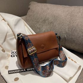 Retro Broadband Crossbody For Women's Minimalist Small Square Bag (Color: Coffee)