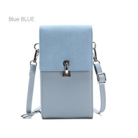 Solid Color Simple Mobile Phone Bag PU One-shoulder Crossbody (Color: Blue)