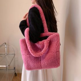 Women's Designer Luxury Plush Bag Winter Fashion Cute Tote Handbags Large Capacity Portable Single Shoulder Furry Bags (Option: Rose Red)