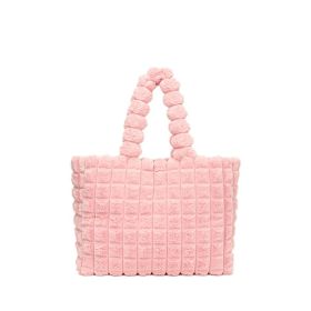 Plaid Handbags Winter Fashion High Capacity Shopping Plush Bag Korean Style Personalized Designer Luxury Tote Bags For Women (Option: Pink-L)