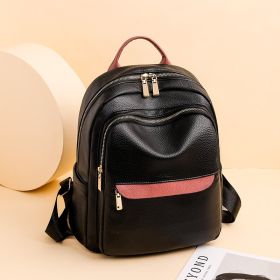 Women's Korean-style Retro Commute Leisure Backpack (Option: Pink Black Stitching-26x12x35)