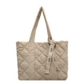 Winter Tote Bag For Women 2023 Sewing Rhombus Shoulder Bag High Capacity Commuting Shopping Bag Personalized Handbags (Color: Beige)