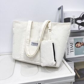 Large-capacity Corduroy Shoulder Bag With Small Woman Purses Composite Bag Solid Color Handbags For Women Winter And Spring (Color: White)