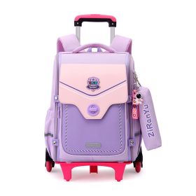 Primary School Student Trolley Schoolbag Detachable Backpack (Option: Purple Six Rounds)