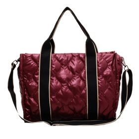 Rhombus Sewing Tote Bag Winter Designer Luxury Down Shoulder Bag High Capacity Commuting Personalized Handbags For Women (Color: wine red)