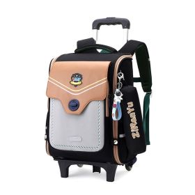 Primary School Student Trolley Schoolbag Detachable Backpack (Option: Black Two Rounds)