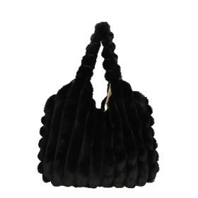 Striped Design Plush Fashion Shoulder Handbag (Color: Black)