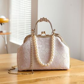 Women's Large-capacity Lace Clip Handbag (Option: Pink Coarse Beads-Flower Portable)