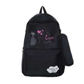 Female Cartoon Print Large-capacity Backpack (Option: Black-31x14x44)