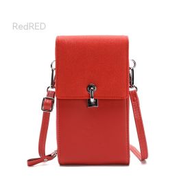 Solid Color Simple Mobile Phone Bag PU One-shoulder Crossbody (Color: Red)
