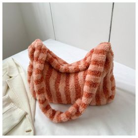 Large-capacity Striped Plush Bag Winter New Fashion Portable Tote Shoulder Bags Shopping Furry Handbags For Women (Color: Orange)