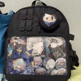 Junior High School Student Large Capacity Canvas Casual Backpack (Option: Black Excluding Ornament)