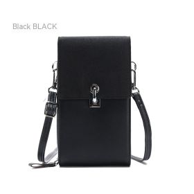 Solid Color Simple Mobile Phone Bag PU One-shoulder Crossbody (Color: Black)