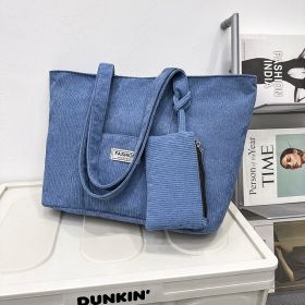 Large-capacity Corduroy Shoulder Bag With Small Woman Purses Composite Bag Solid Color Handbags For Women Winter And Spring (Color: Blue)