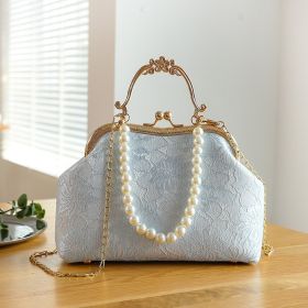 Women's Large-capacity Lace Clip Handbag (Option: Sky Blue Coarse Beads-Flower Portable)