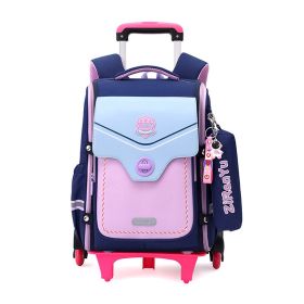Primary School Student Trolley Schoolbag Detachable Backpack (Option: Pink Six Rounds)