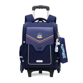 Primary School Student Trolley Schoolbag Detachable Backpack (Option: Dark Blue Six Rounds)