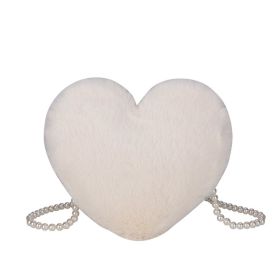 Women's Cute Fashion Furry Heart-shaped Chain Bag (Option: Creamy White)