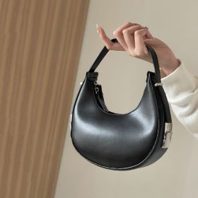 All-match Twist Lock Crescent Shaped Shoulder Handbag (Color: Black)