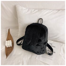 Women's Fashion Plush Cute Rabbit Ears Backpack (Color: Black)