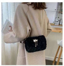 Women's Fashion Diamond Embroidery Thread Shoulder Messenger Bag (Color: Black)