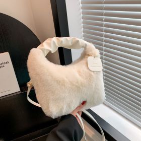 Women's Plush Pleated Handbag (Color: White)