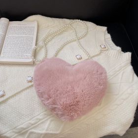 Women's Cute Fashion Furry Heart-shaped Chain Bag (Option: Lotus Pink)