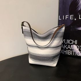 Artistic Striped Hand-carrying Bucket Bag For Women (Option: Gray)