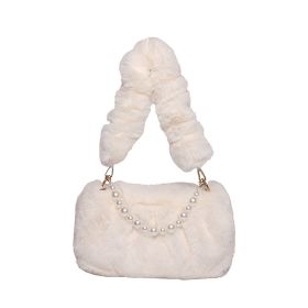 Women's Fashion Pearl Pleated Shoulder Bag (Color: White)