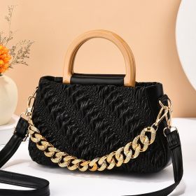 Women's Fashion Special-interest Pleated Cloud Messenger Bag (Color: Black)