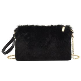 Women's Fashion All-matching One-shoulder Crossbody Chain Plush Bag (Color: Black)