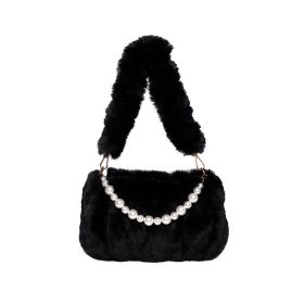 Women's Fashion Pearl Pleated Shoulder Bag (Color: Black)