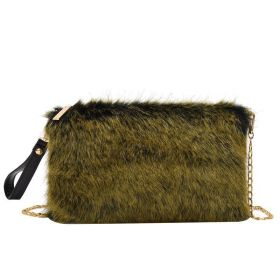 Women's Fashion All-matching One-shoulder Crossbody Chain Plush Bag (Color: Green)