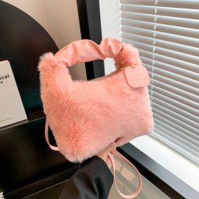 Women's Plush Pleated Handbag (Color: Pink)