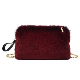 Women's Fashion All-matching One-shoulder Crossbody Chain Plush Bag (Color: wine red)