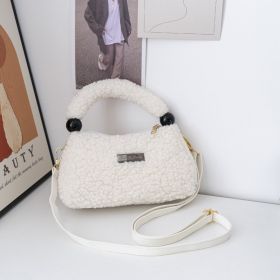 Women's Fashionable Lamb Wool Shoulder Messenger Bag (Color: White)