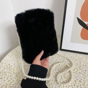 Women's Fashion Plush Pearl Chain Shoulder Messenger Bag (Option: Pearl Version Black)