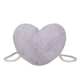 Women's Cute Fashion Furry Heart-shaped Chain Bag (Option: Gray)