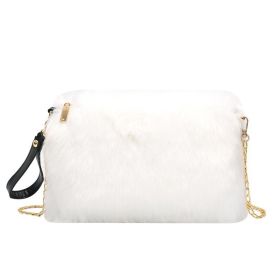 Women's Fashion All-matching One-shoulder Crossbody Chain Plush Bag (Color: White)