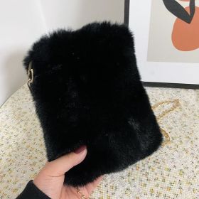 Women's Fashion Plush Pearl Chain Shoulder Messenger Bag (Option: Chain Version Black)