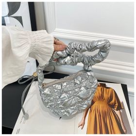 Women's Fashionable Pleated Cloud Shoulder Messenger Bag (Color: Silver)
